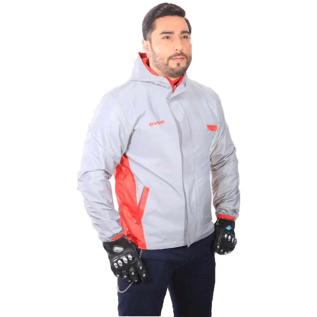 Chaqueta Impermeable Doble Faz Reflectiva Over 100% Roja