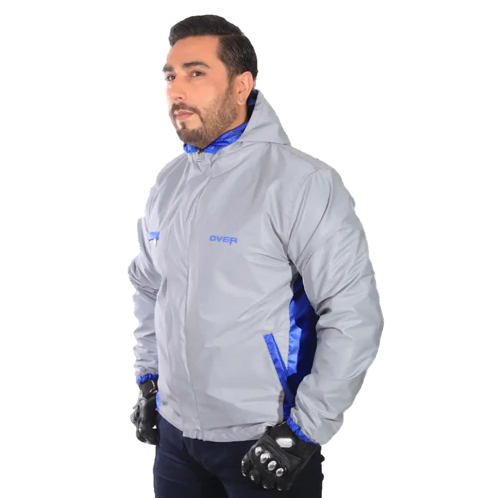 "Chaqueta Impermeable Doble Faz Reflectiva Over 100% Azul Rey "