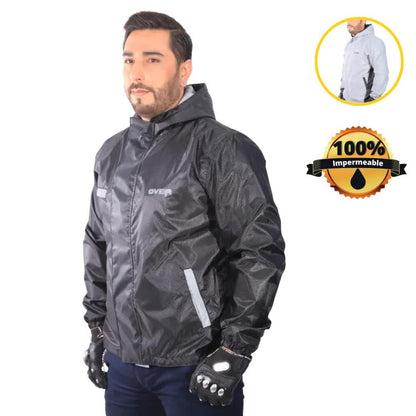 Chaqueta Impermeable Doble Faz Reflectiva 100% Negra