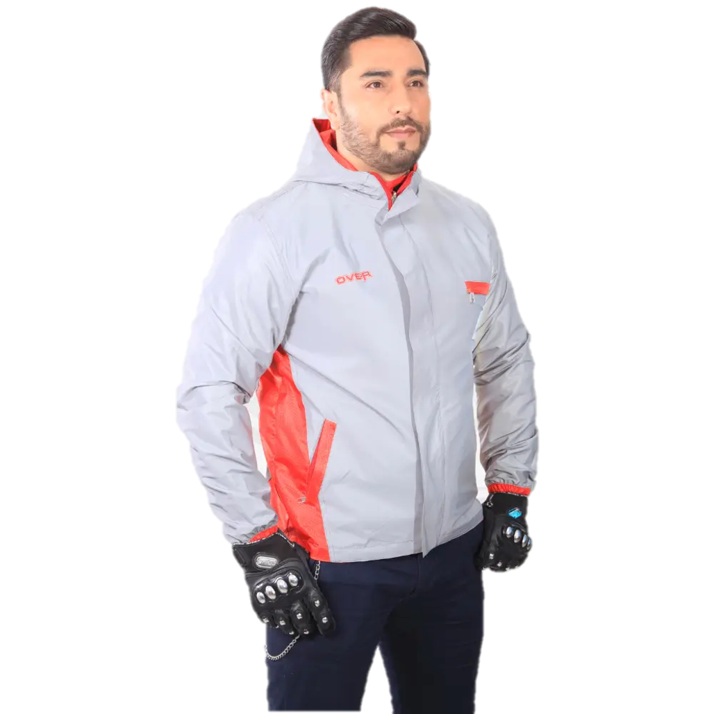 Chaqueta Impermeable Doble Faz Reflectiva Over 100% Roja