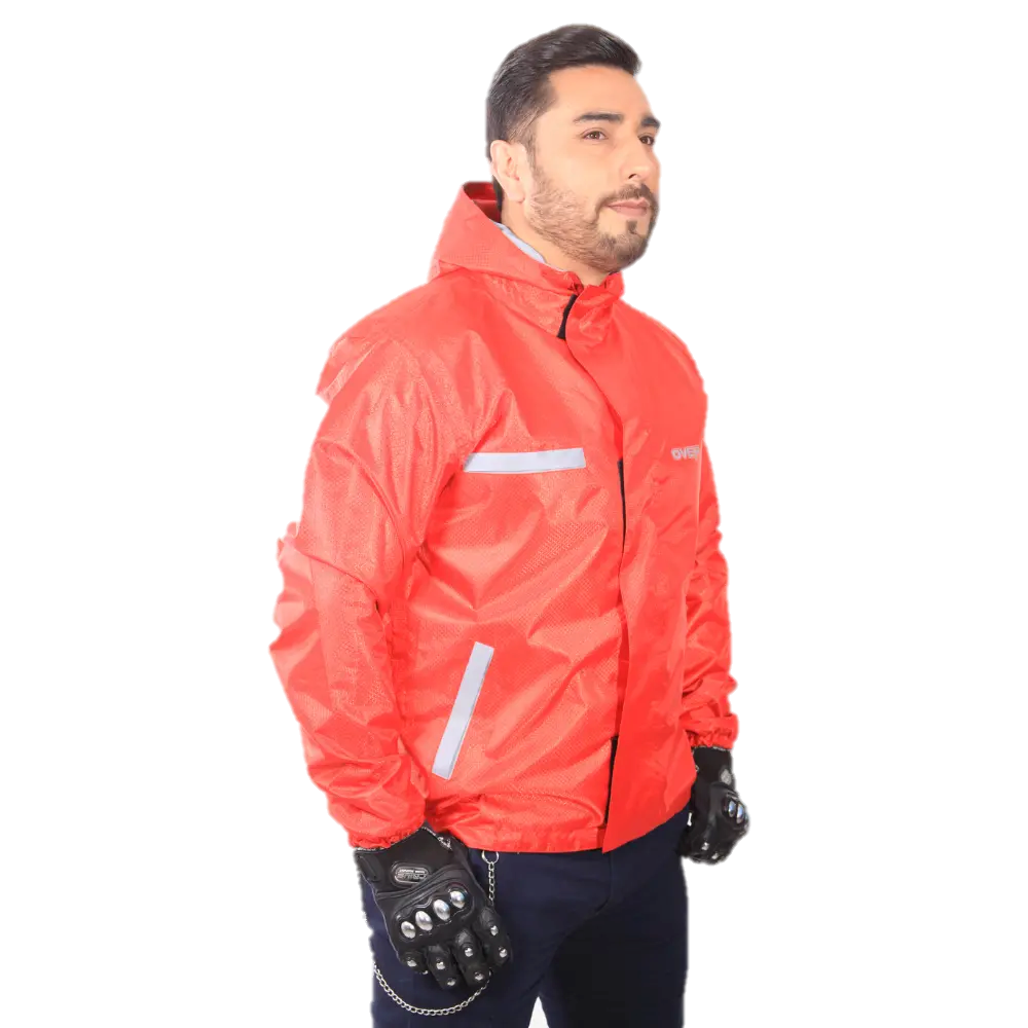 Chaqueta Impermeable Doble Faz Reflectiva Over 100% Roja