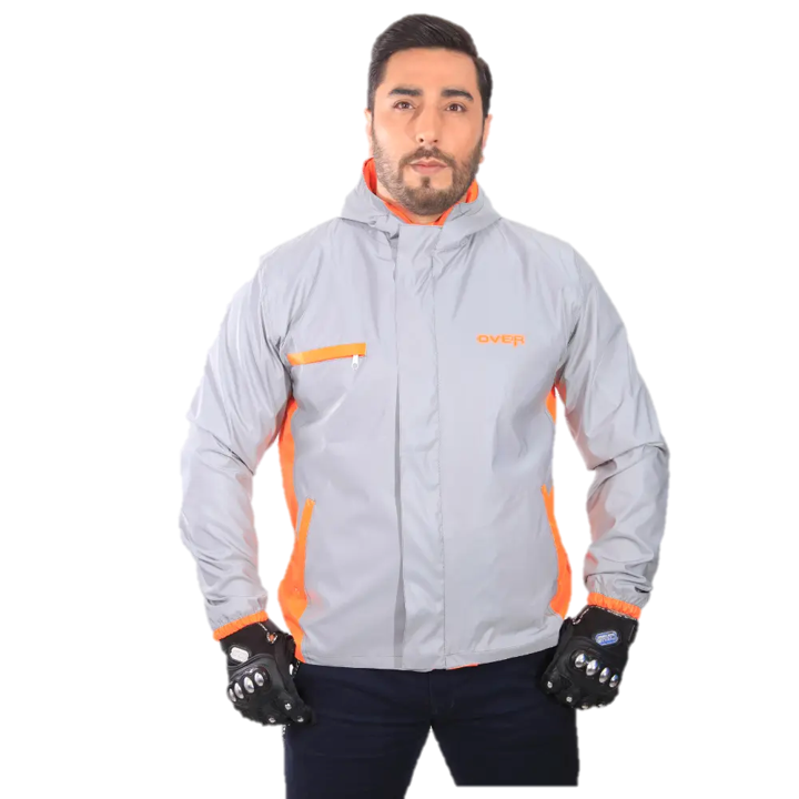 "Chaqueta Impermeable Doble Faz Reflectiva Over 100% Naranja "