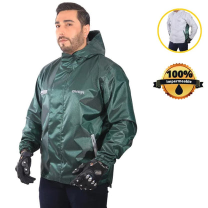 Chaqueta Impermeable Doble Faz Reflectiva Over 100% Verde