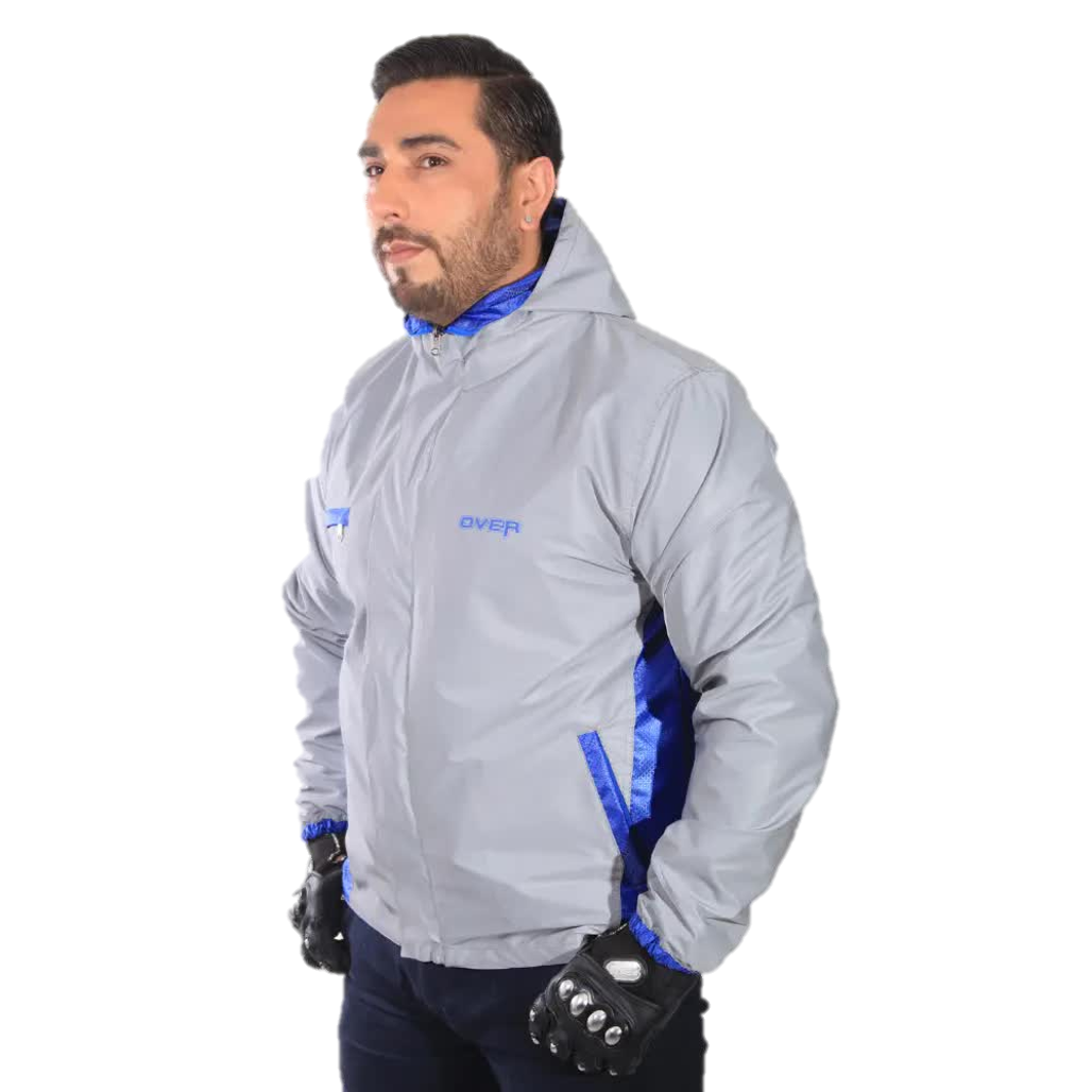 "Chaqueta Impermeable Doble Faz Reflectiva Over 100% Azul Rey "