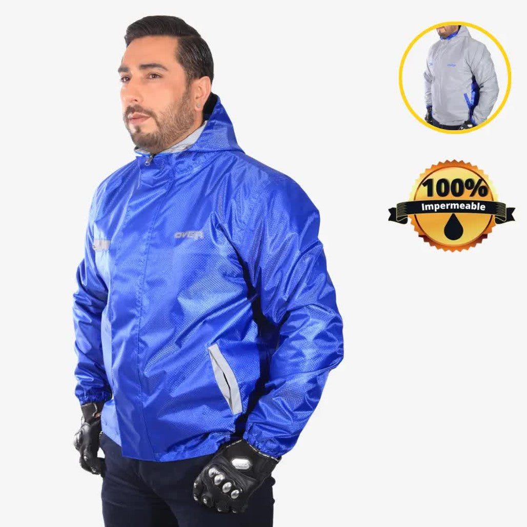 "Chaqueta Impermeable Doble Faz Reflectiva Over 100% Azul Rey "