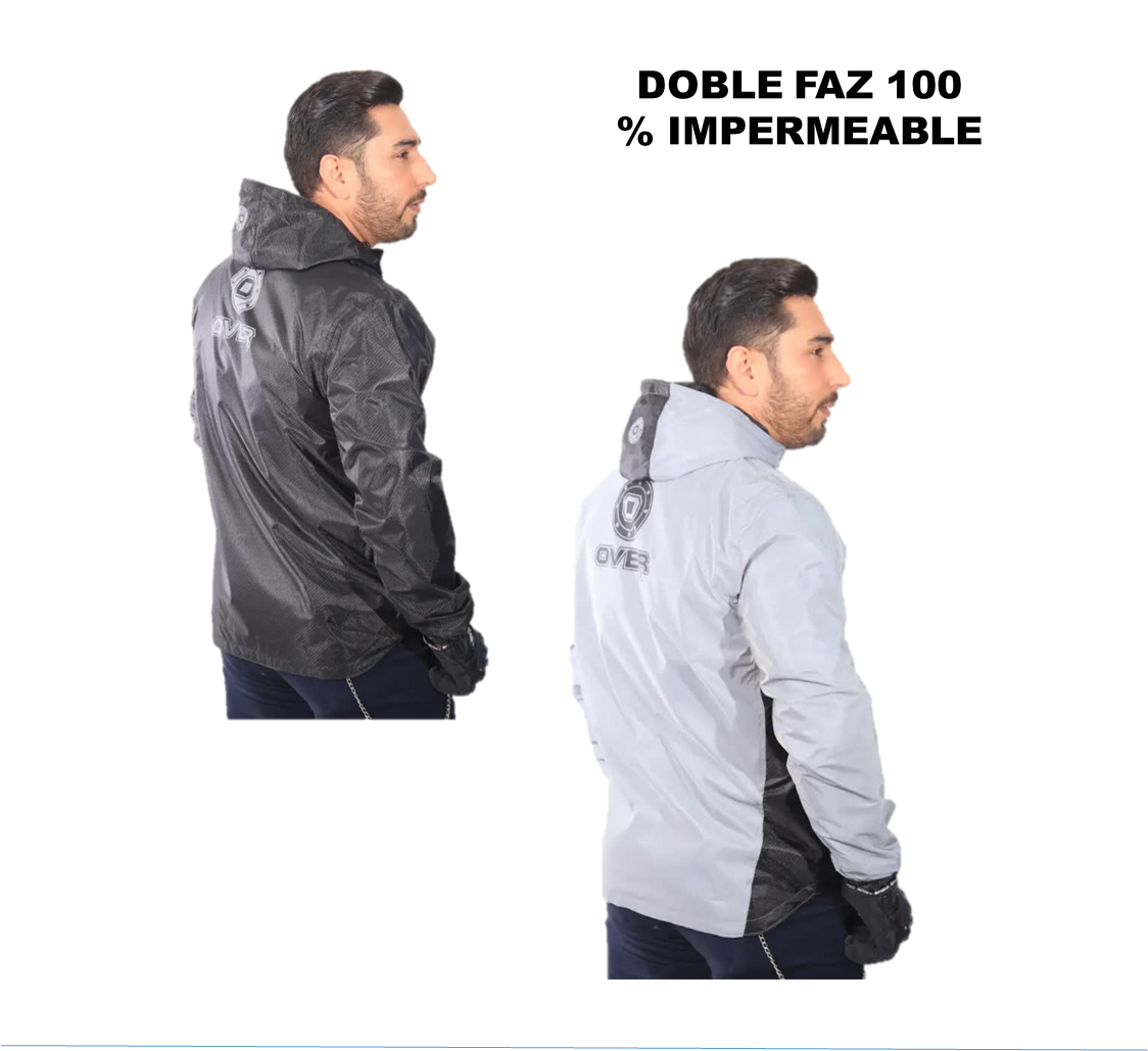 Chaqueta Impermeable Doble Faz Reflectiva 100% Negra