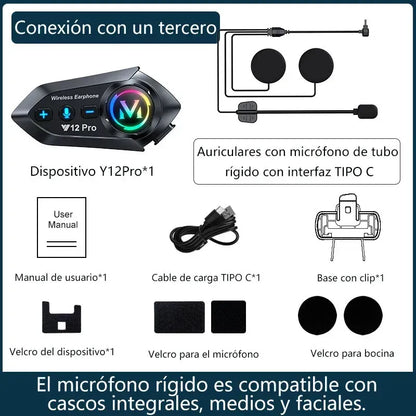 Intercomunicador Para Casco Moto Fm Bluetooth Y12 Pro